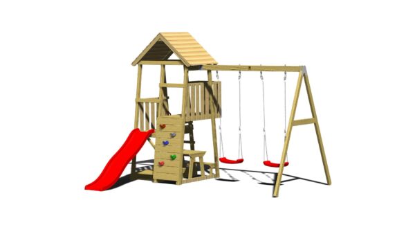 J10 Dječji toranj s toboganom, pješčanikom, klupom za piknik i dvostrukom ljuljačkom
